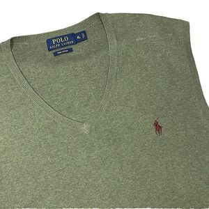 VTG Polo Ralph Lauren Pima Cotton Sweater Vest XL Olive Green Burgundy Red Pony